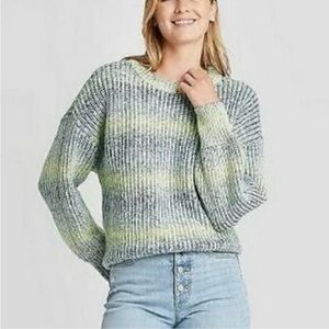 NEW UNIVERSAL THREAD CREWNECK RIBBED COZY SWEATER SZ M IN GREEN OMBRÉ